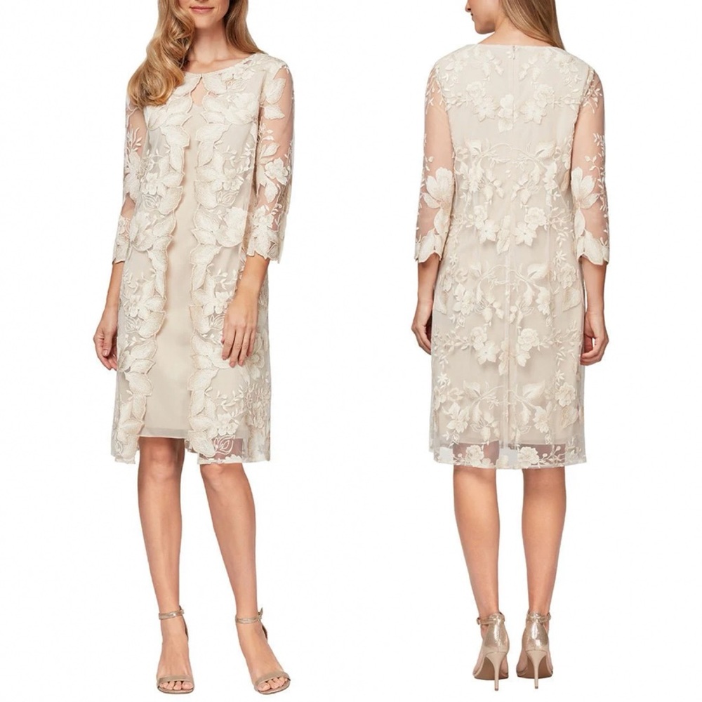 ALEX
EVENINGS
Embroidered Mock Jacket Dress Taupe--Beige
Size 10 - Picture 2 of 10